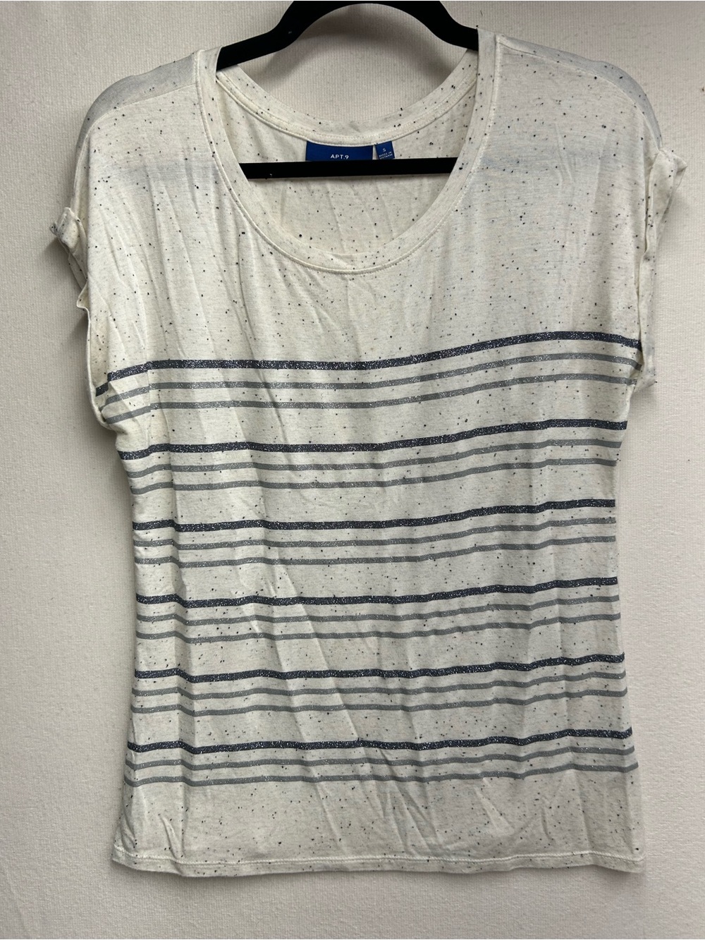 Apt. 9 White Tee with Navy Horizontal Stripes